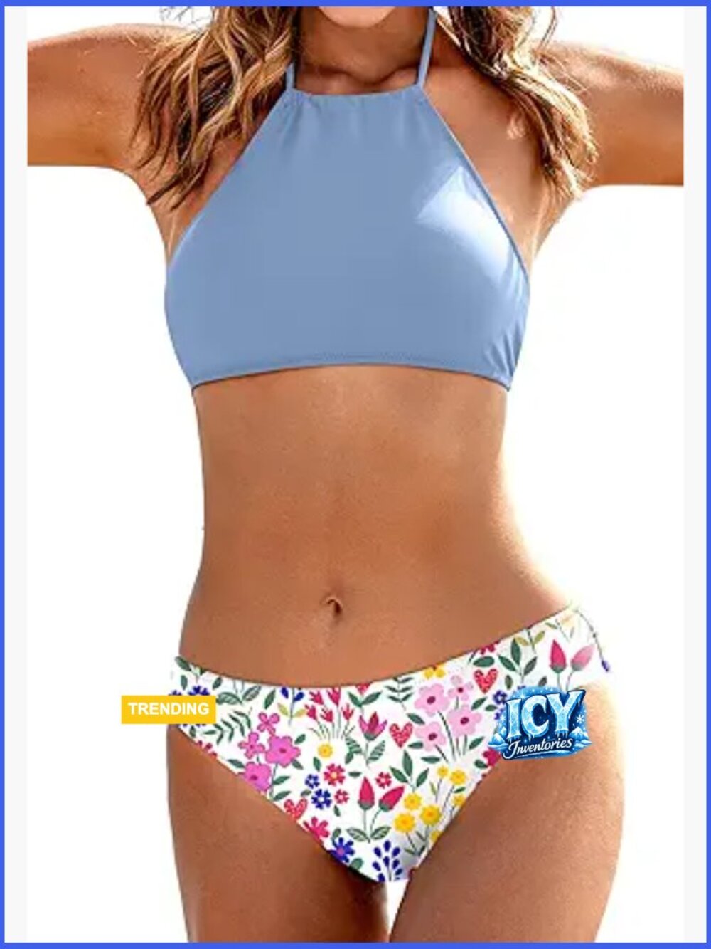 High Neck Halter Bikini Top with Removable Pads Triangle Bottoms